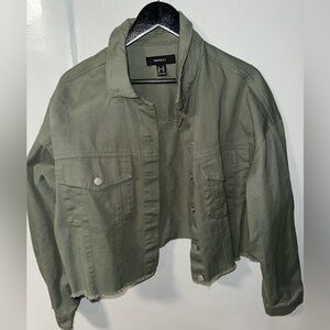 Forever 21 army green cropped jean jacket size 2x